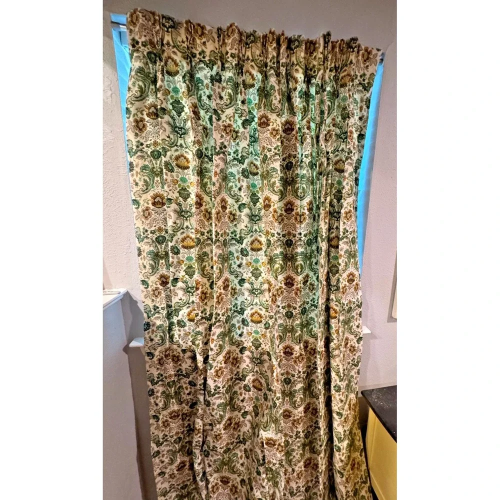 Vtg 60s Floral Damask Tapestry Curtain Set of 2 Baroque Pattern Ornat PinchPleat